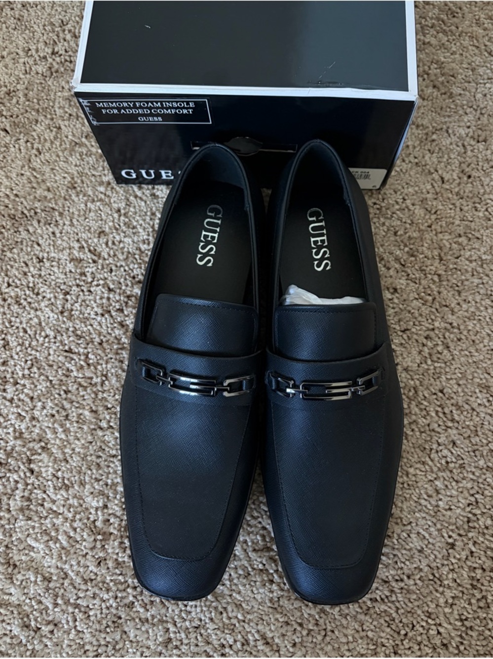 GUESS Men's Black Slip-On Loafers with Chain Detail